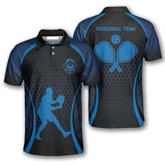 Pickleball Polo Shirts, Blue Honeycomb Custom Pickleball Polo Shirts