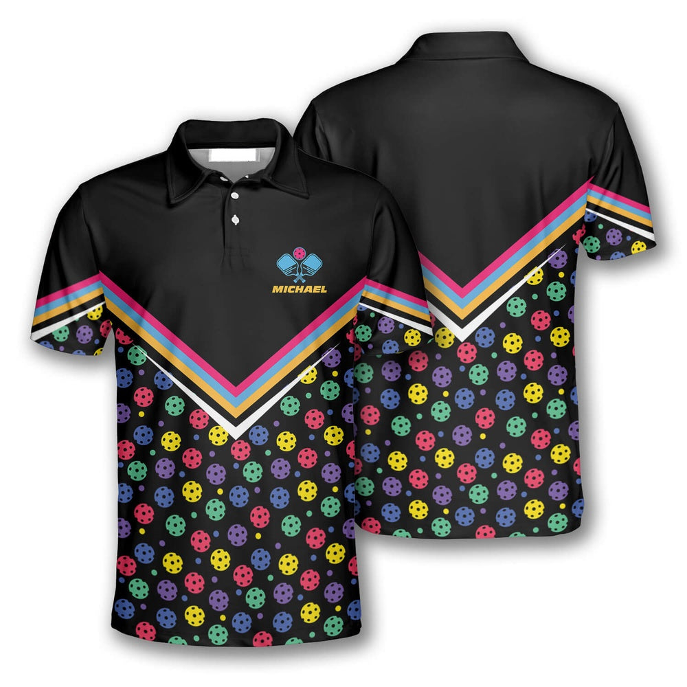 Pickleball Polo Shirts, Colorful Pickleball Pattern Custom Pickleball Polo Shirts