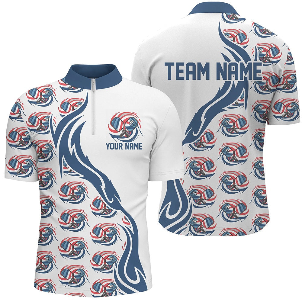 Pickleball Polo Shirts, Custom American Flag Patriotic Pickleball Polo Shirts For Men, Us Flag Pickleball Jerseys
