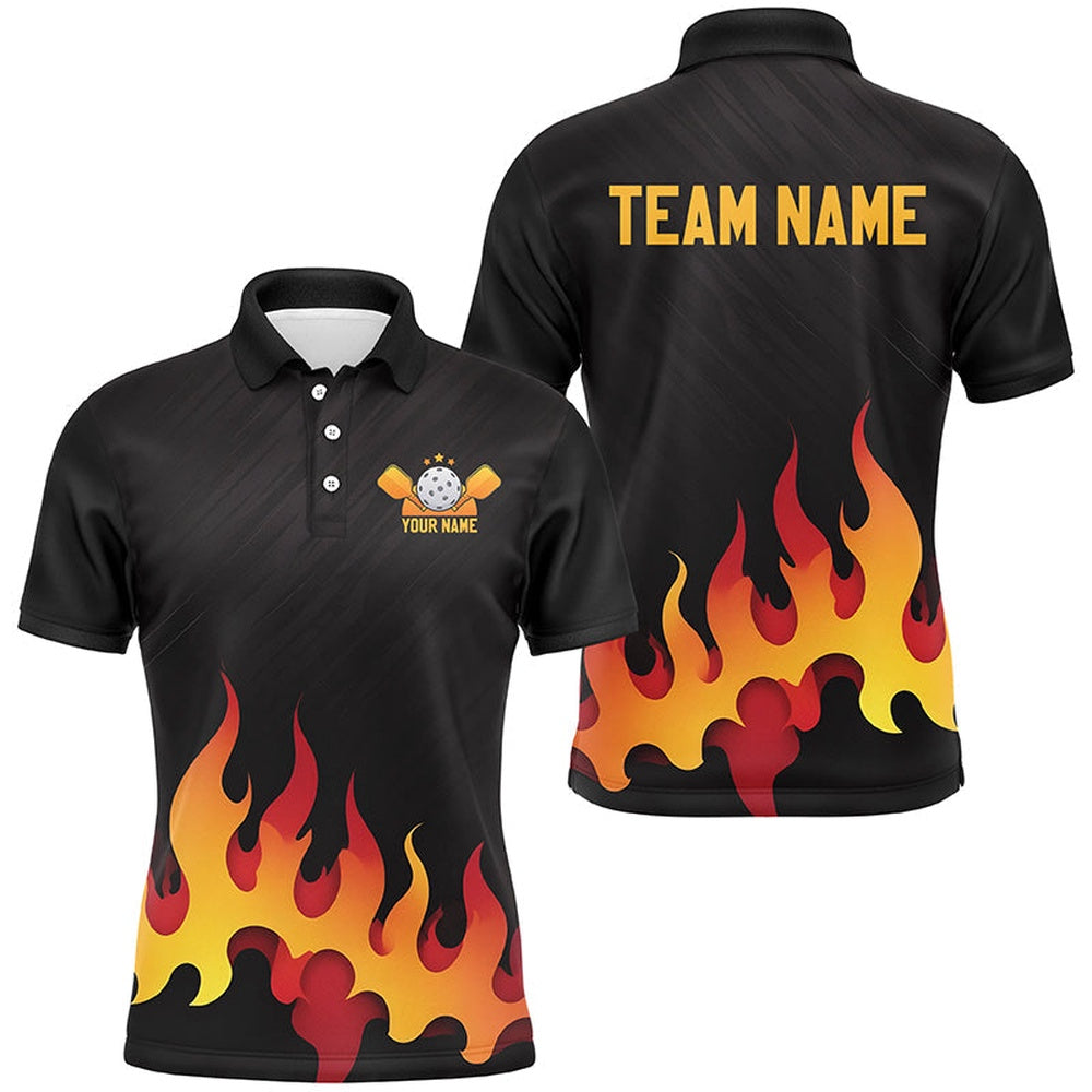 Pickleball Polo Shirts, Custom Flame Pickleball Polo Shirts, Mens Pickleball Clothing
