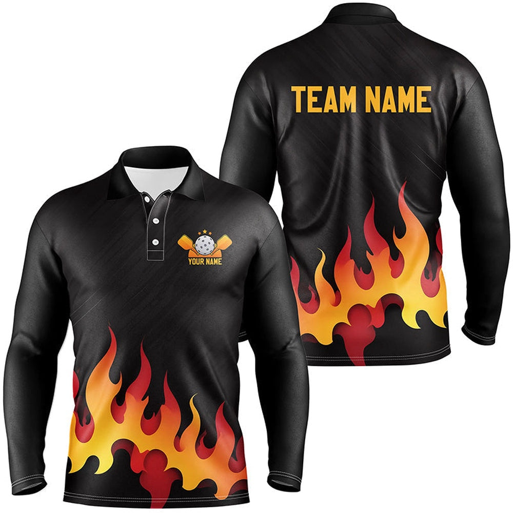 Pickleball Polo Shirts, Custom Flame Pickleball Polo Shirts, Mens Pickleball Clothing