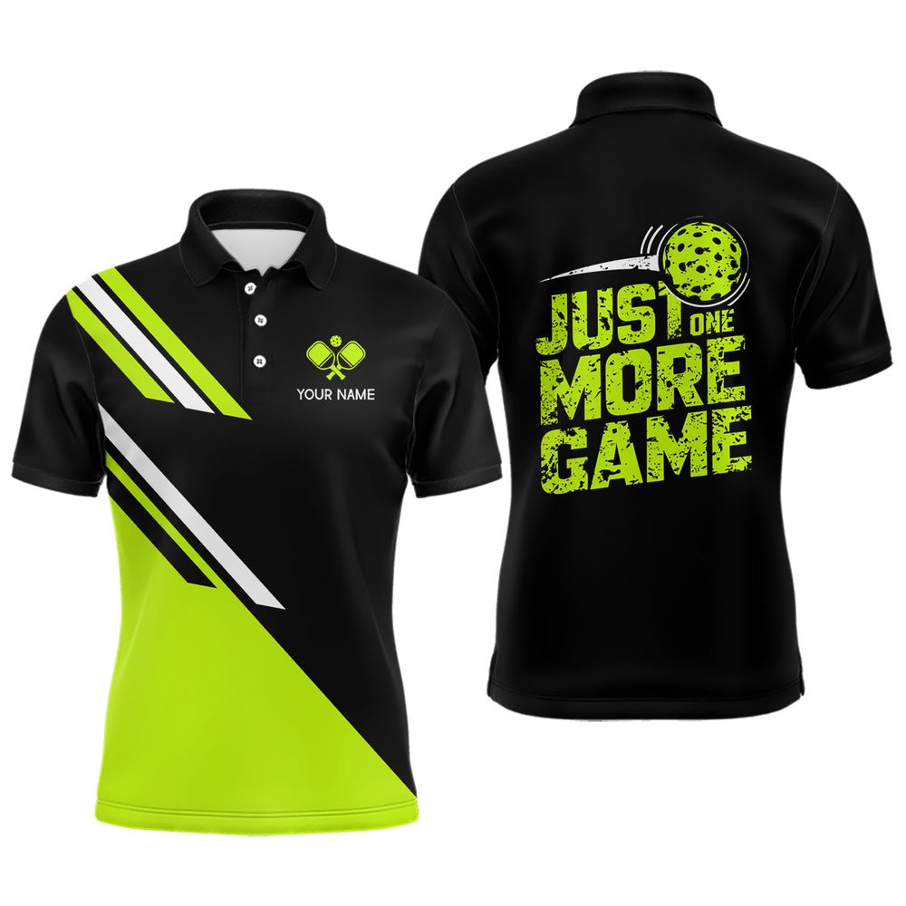 Pickleball Polo Shirts, Custom Green Pickleball Jerseys Outdoor Pickleball Men Polo Shirts Sayings Just One More Game