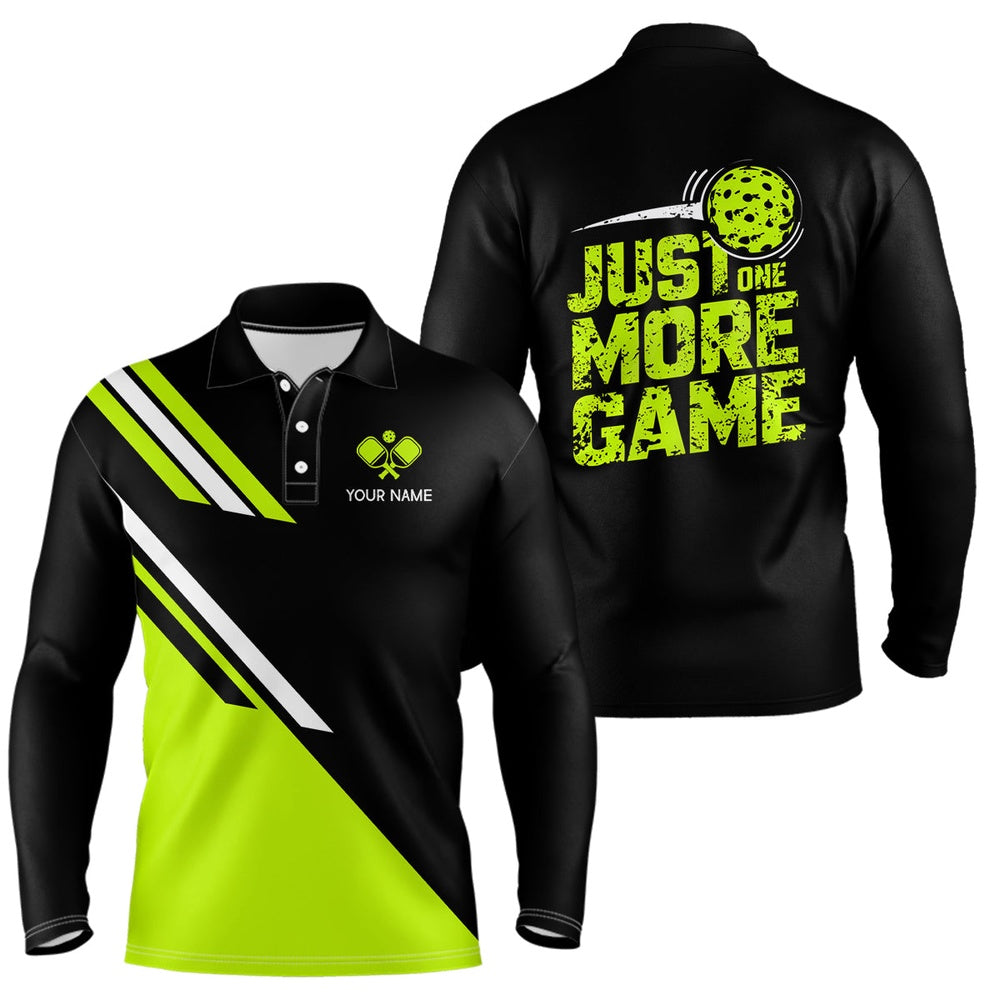 Pickleball Polo Shirts, Custom Green Pickleball Jerseys Outdoor Pickleball Men Polo Shirts Sayings Just One More Game