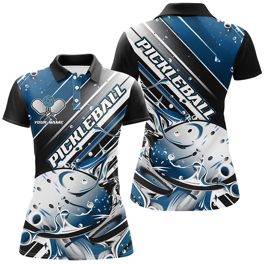 Pickleball Polo Shirts, Custom Ladies Pickleball Polo Shirts, Black And Blue Pickleball Outfit Pickleball Shirts