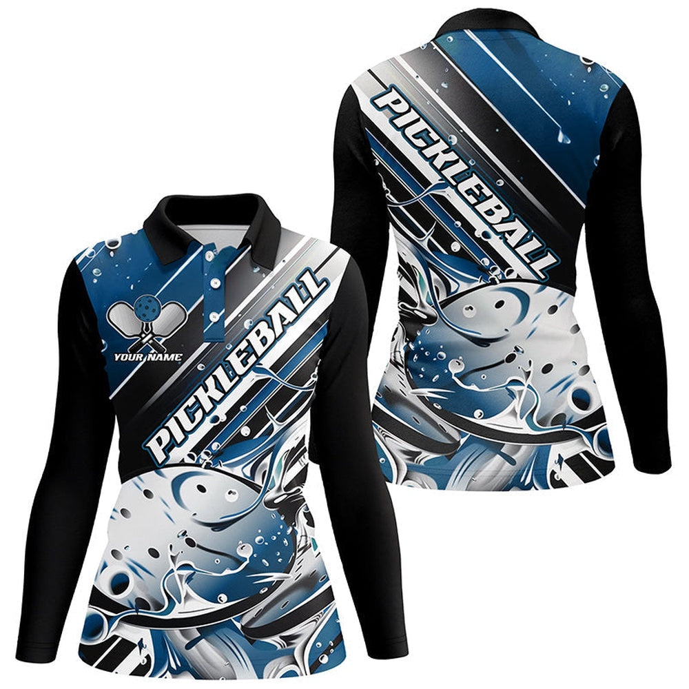 Pickleball Polo Shirts, Custom Ladies Pickleball Polo Shirts, Black And Blue Pickleball Outfit Pickleball Shirts