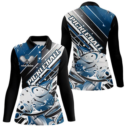 Pickleball Polo Shirts, Custom Ladies Pickleball Polo Shirts, Black And Blue Pickleball Outfit Pickleball Shirts