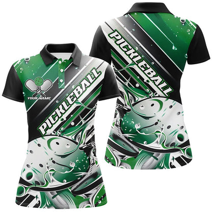 Pickleball Polo Shirts, Custom Ladies Pickleball Polo Shirts, Black And Green Pickleball Outfit Pickleball Shirts