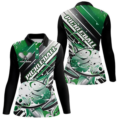 Pickleball Polo Shirts, Custom Ladies Pickleball Polo Shirts, Black And Green Pickleball Outfit Pickleball Shirts
