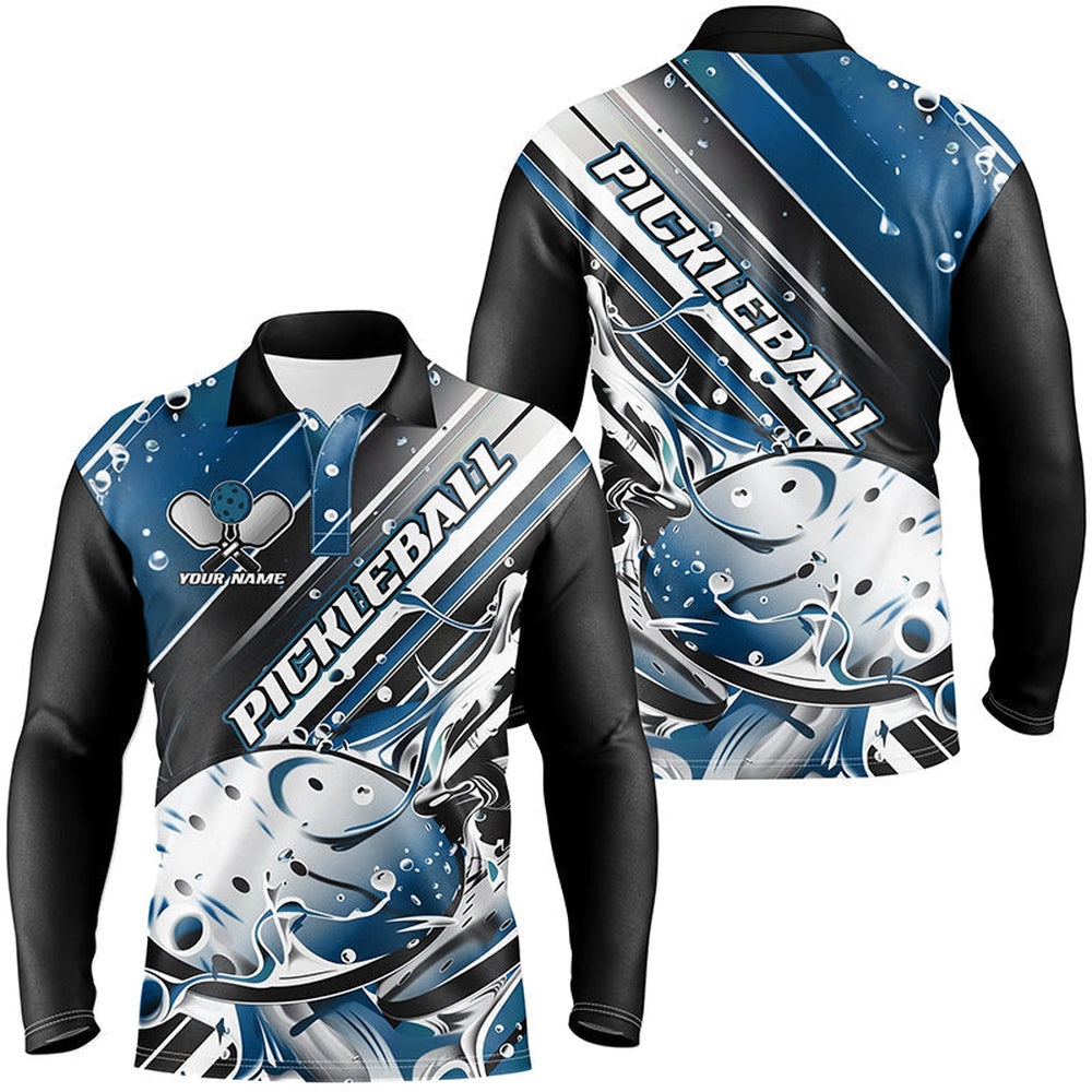 Pickleball Polo Shirts, Custom Men'S Pickleball Polo Shirts, Black And Blue Pickleball Outfit Pickleball Team Shirts