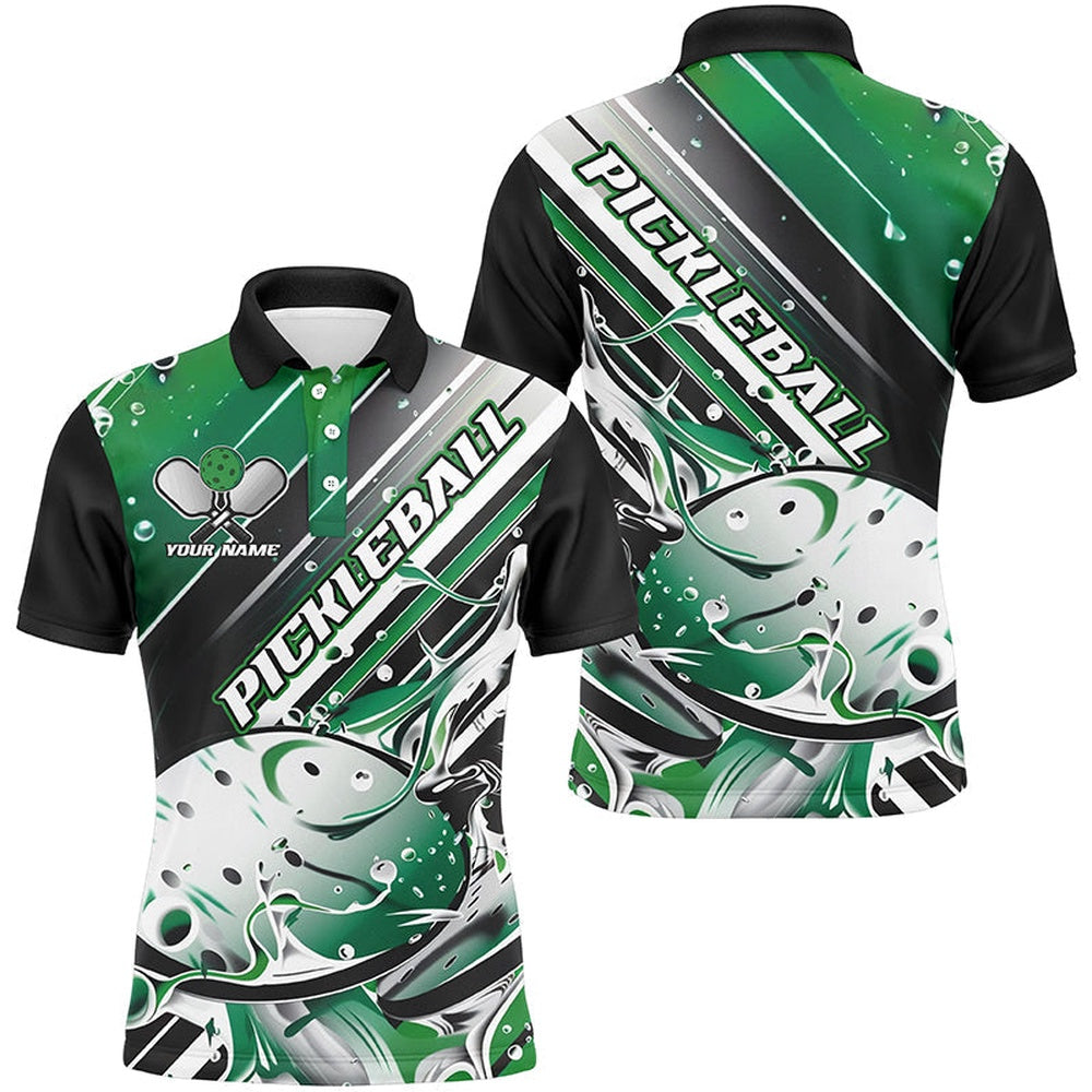 Pickleball Polo Shirts, Custom Men'S Pickleball Polo Shirts, Black And Green Pickleball Outfit Pickleball Team Shirts