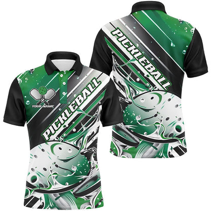 Pickleball Polo Shirts, Custom Men'S Pickleball Polo Shirts, Black And Green Pickleball Outfit Pickleball Team Shirts