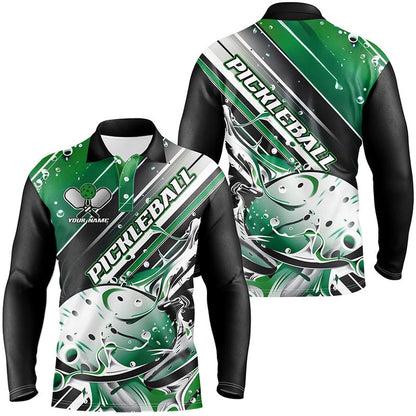 Pickleball Polo Shirts, Custom Men'S Pickleball Polo Shirts, Black And Green Pickleball Outfit Pickleball Team Shirts