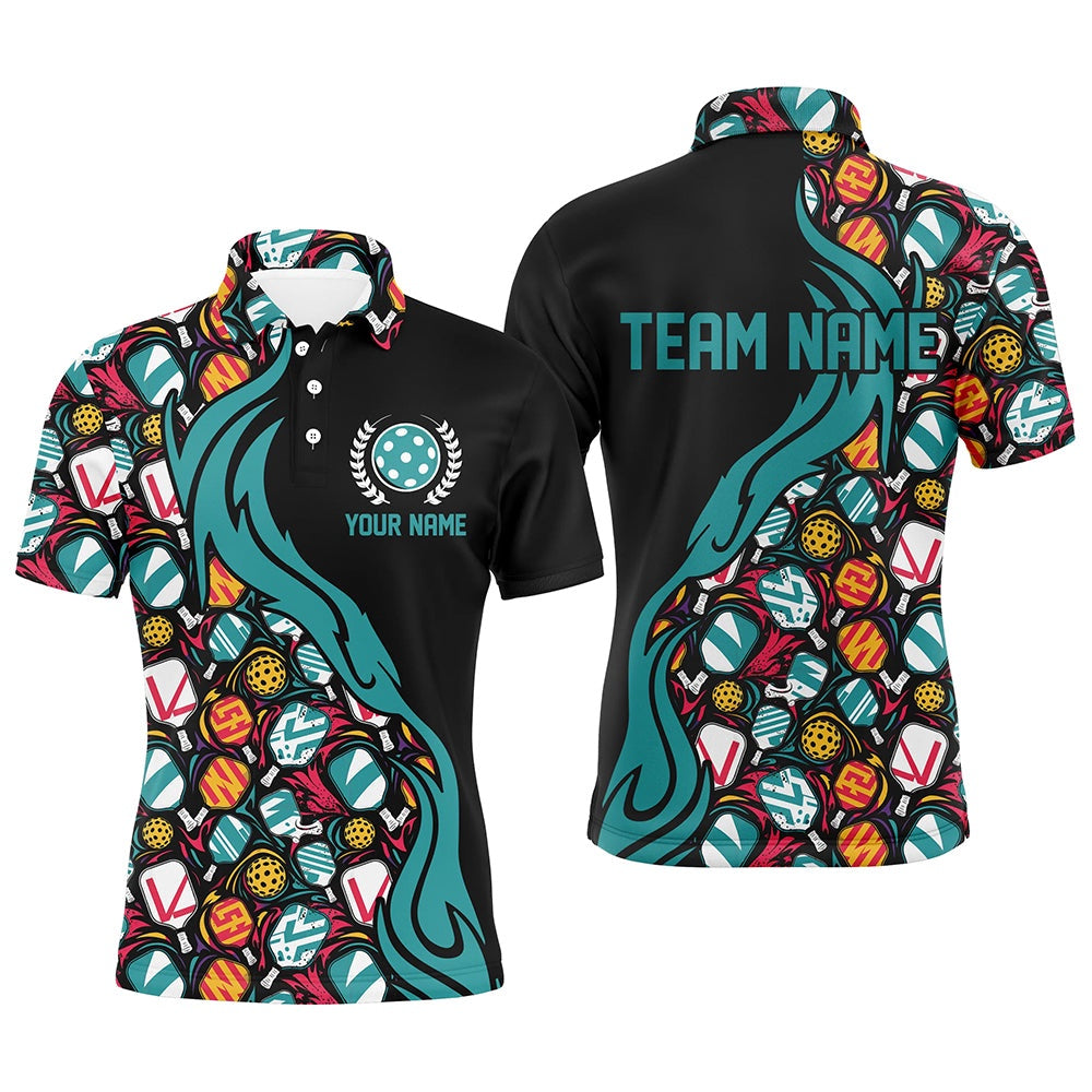 Pickleball Polo Shirts, Custom Pickleball Balls And Paddles Pattern Pickleball Polo Shirts For Men