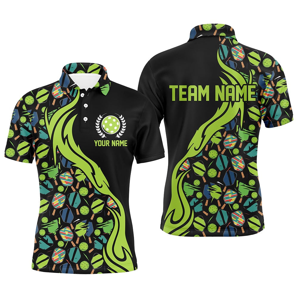 Pickleball Polo Shirts, Custom Pickleball Balls And Paddles Pattern Pickleball Polo Shirts For Men, Pickleball Apparel