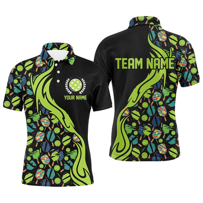 Pickleball Polo Shirts, Custom Pickleball Balls And Paddles Pattern Pickleball Polo Shirts For Men, Pickleball Apparel