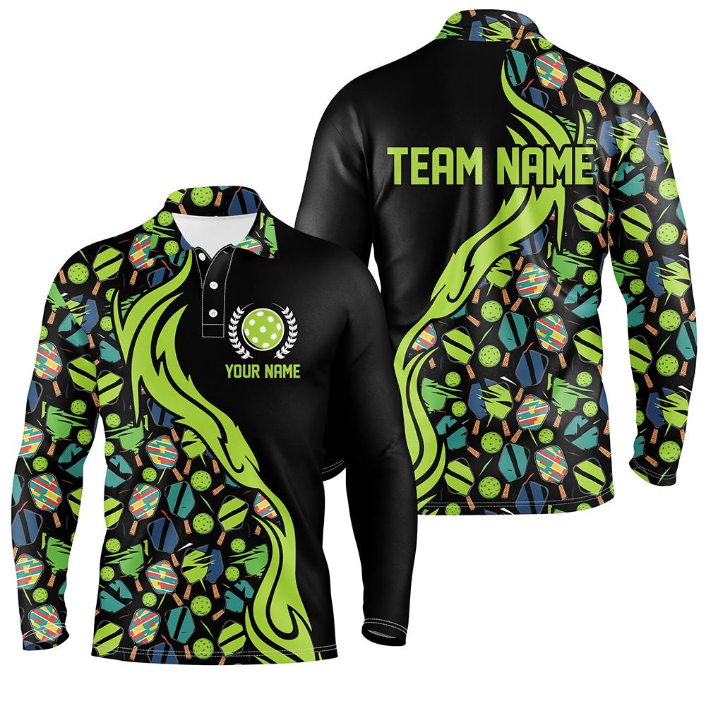 Pickleball Polo Shirts, Custom Pickleball Balls And Paddles Pattern Pickleball Polo Shirts For Men, Pickleball Apparel