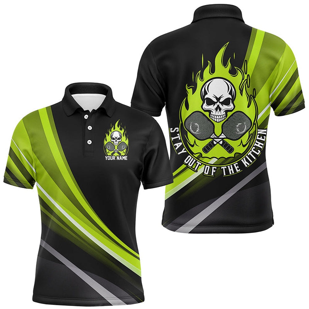 Pickleball Polo Shirts, Custom Skull Men'S Pickleball Polo Shirts, Stay Out Of The Kitchen Pickleball Attire Green