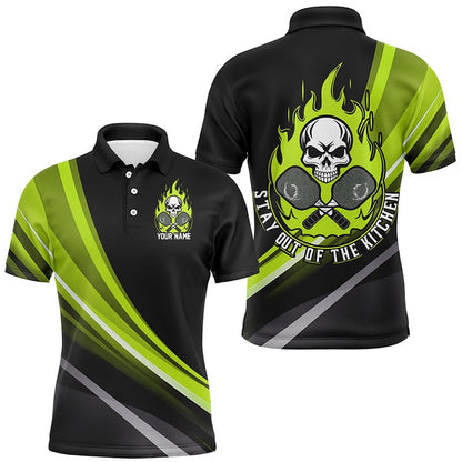 Pickleball Polo Shirts, Custom Skull Men'S Pickleball Polo Shirts, Stay Out Of The Kitchen Pickleball Attire Green