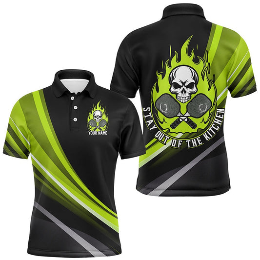 Pickleball Polo Shirts, Custom Skull Men'S Pickleball Polo Shirts, Stay Out Of The Kitchen Pickleball Attire Green