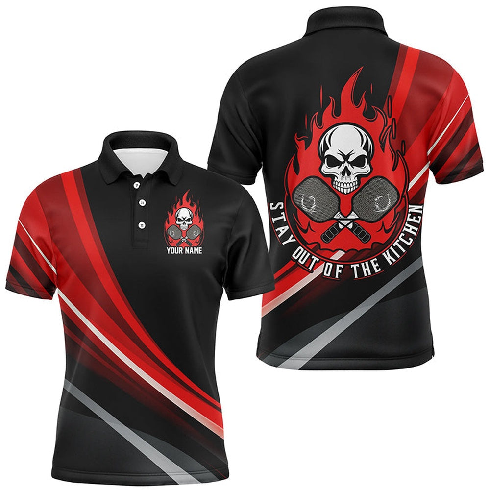 Pickleball Polo Shirts, Custom Skull Men'S Pickleball Polo Shirts, Stay Out Of The Kitchen Pickleball Attire Red