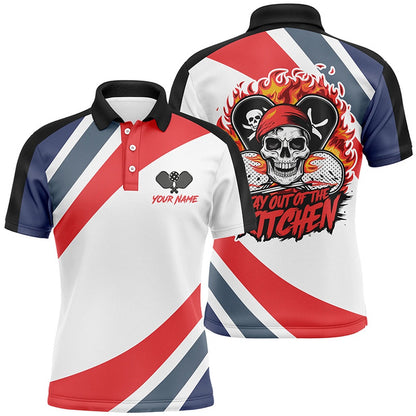 Pickleball Polo Shirts, Custom Skull Pickleball Polo Shirts For Men, Pickleball Men Attire Stay Out Of The Kitchen