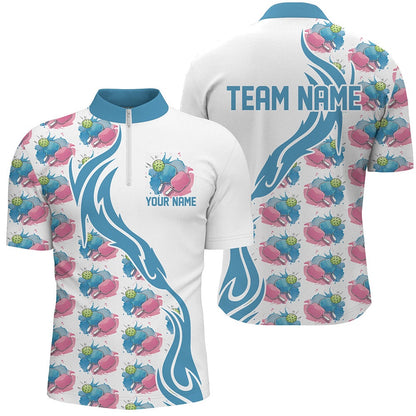 Pickleball Polo Shirts, Custom Watercolor Pickleball Shirts For Men, Blue And Pink Pickleball Outfit For Team