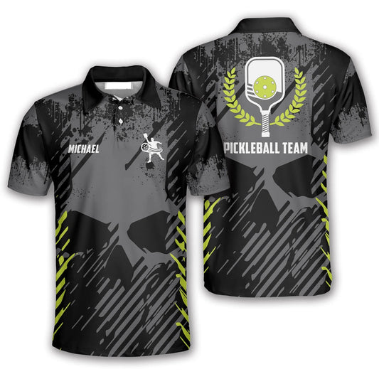 Pickleball Polo Shirts, Emblem Grey Grunge Skull Background Custom Pickleball Polo Shirts