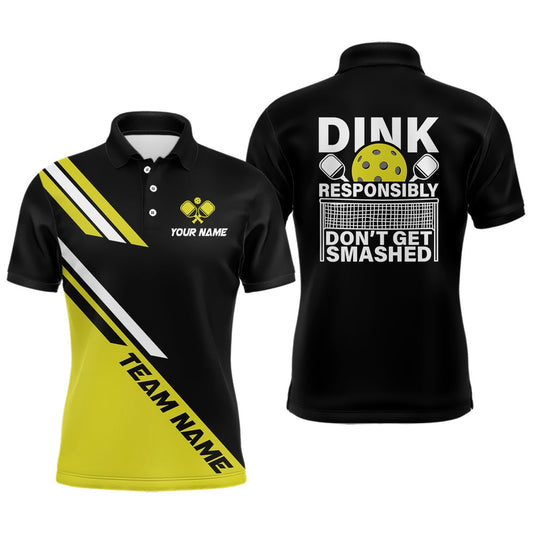 Pickleball Polo Shirts, Funy Dink Responsibly Custom Men'S Pickleball Polo Shirts, Pickleball Team Tournament Shirts Yellow