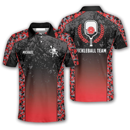 Pickleball Polo Shirts, Gradient Red Camouflage Custom Pickleball Polo Shirts