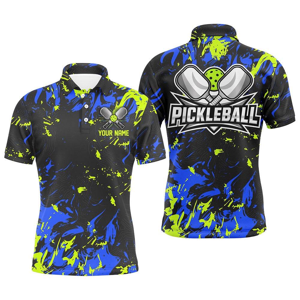 Pickleball Polo Shirts, Green And Blue Custom Pickleball Team Shirts, Custom Pickleball Polo Shirts For Men