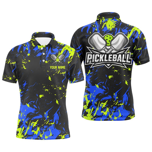 Pickleball Polo Shirts, Green And Blue Custom Pickleball Team Shirts, Custom Pickleball Polo Shirts For Men