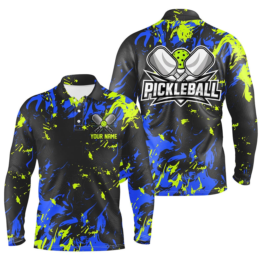 Pickleball Polo Shirts, Green And Blue Custom Pickleball Team Shirts, Custom Pickleball Polo Shirts For Men