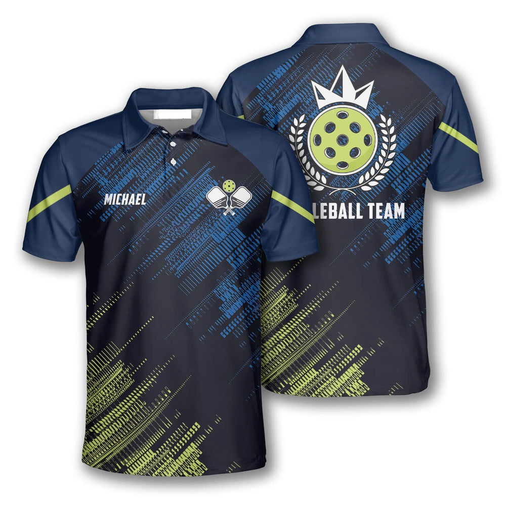 Pickleball Polo Shirts, Green Blue Sports Style Custom Pickleball Polo Shirts
