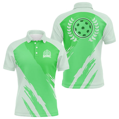 Pickleball Polo Shirts, Green Pickleball Polo Shirts For Men, Pickleball Tournament Jerseys With Custom Name