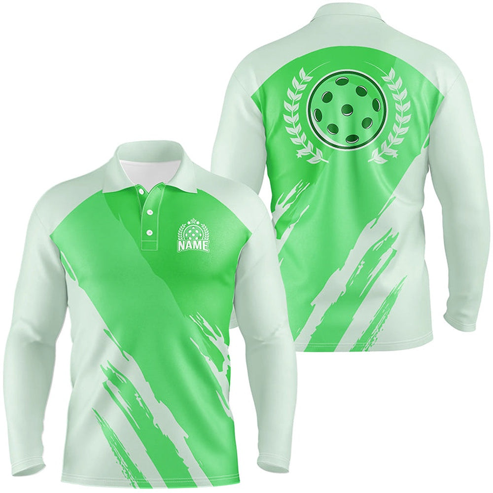 Pickleball Polo Shirts, Green Pickleball Polo Shirts For Men, Pickleball Tournament Jerseys With Custom Name