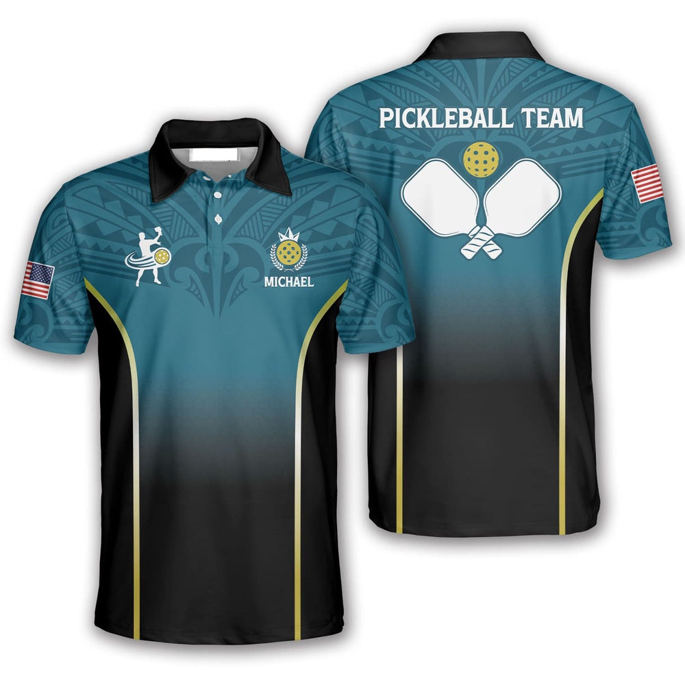 Pickleball Polo Shirts, Green Tribal Pickleball Polo Shirts