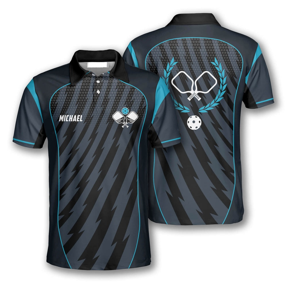 Pickleball Polo Shirts, Grey Blue Sports Style Custom Pickleball Polo Shirts