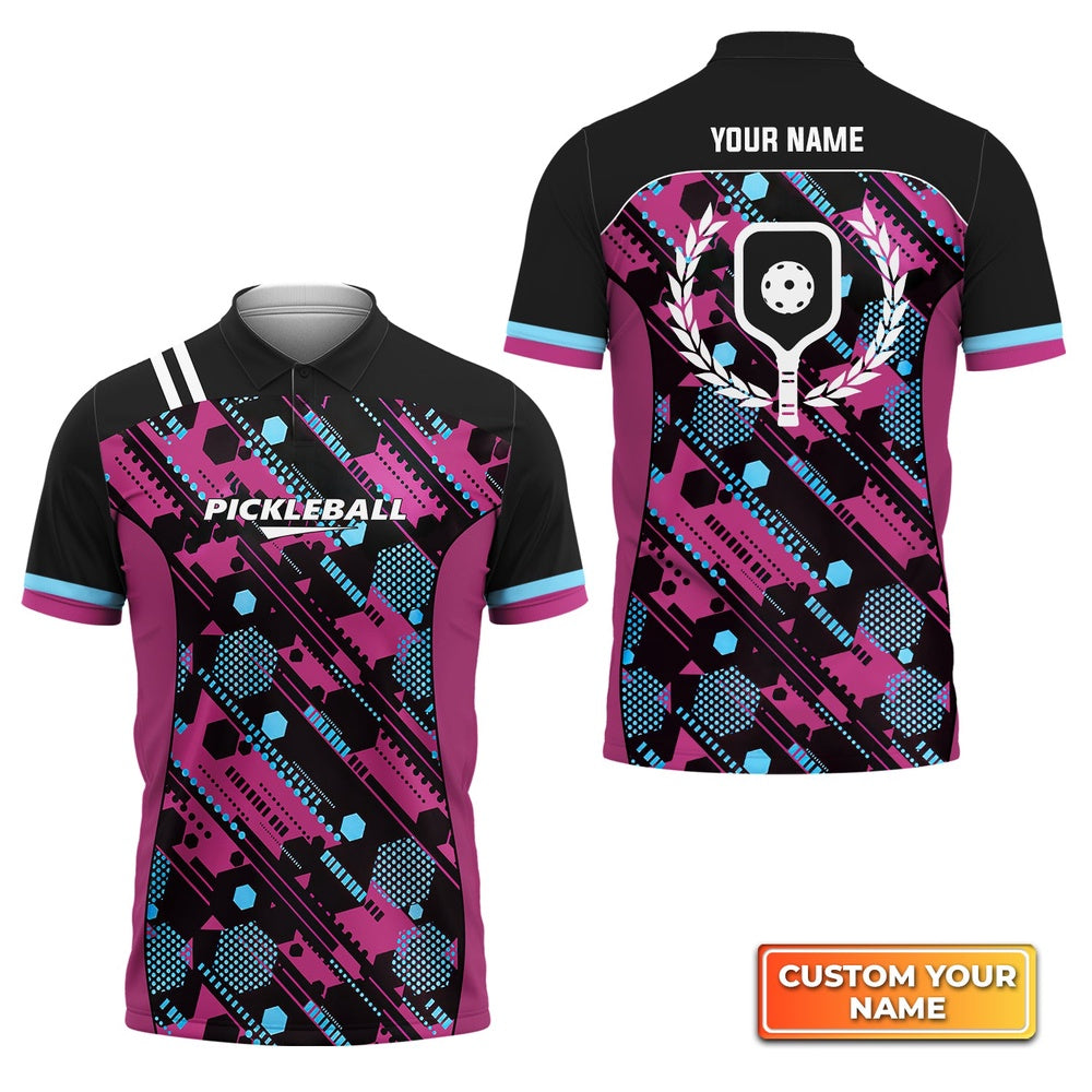 Pickleball Polo Shirts, Hexagon Pattern Pickleball Personalized Name 3D Polo Shirt