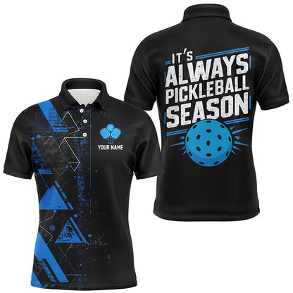 Pickleball Polo Shirts, It'S Always Pickleball Season Custom Mens Pickleball Polo Shirts, Pickleball Team Uniforms Blue