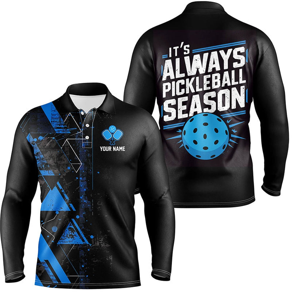 Pickleball Polo Shirts, It'S Always Pickleball Season Custom Mens Pickleball Polo Shirts, Pickleball Team Uniforms Blue