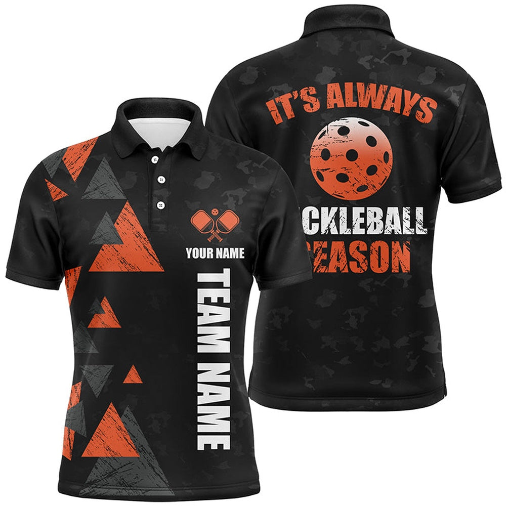 Pickleball Polo Shirts, It'S Always Pickleball Season Custom Pickleball Polo Shirts For Men, Pickleball Team Uniforms Orange