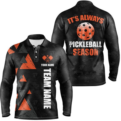 Pickleball Polo Shirts, It'S Always Pickleball Season Custom Pickleball Polo Shirts For Men, Pickleball Team Uniforms Orange