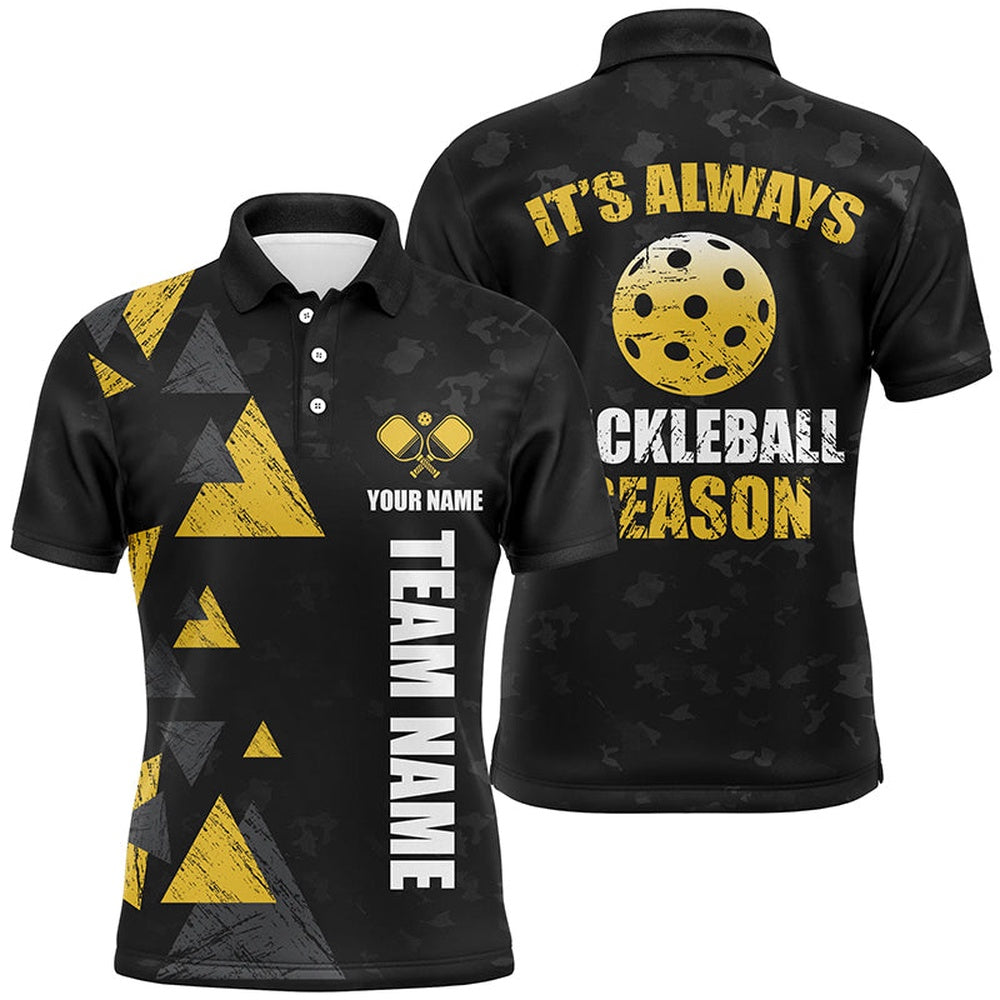 Pickleball Polo Shirts, It'S Always Pickleball Season Custom Pickleball Polo Shirts For Men, Pickleball Team Uniforms Yellow