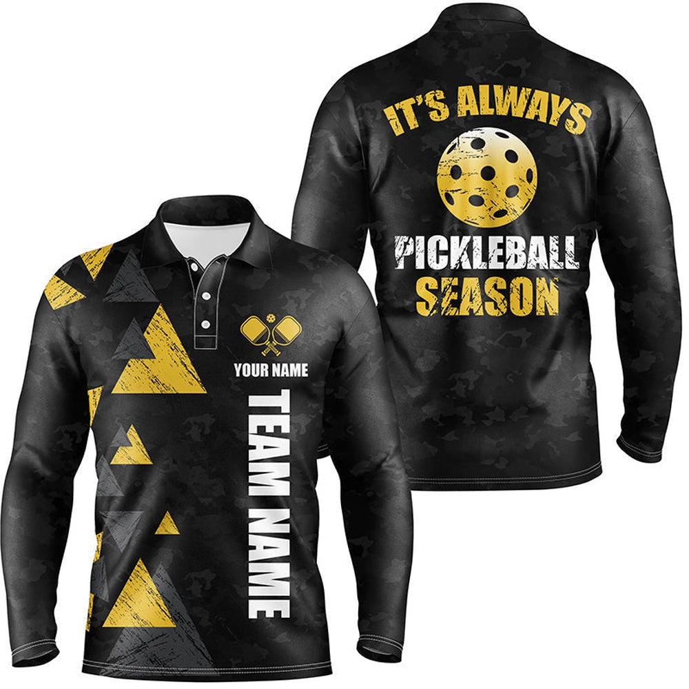 Pickleball Polo Shirts, It'S Always Pickleball Season Custom Pickleball Polo Shirts For Men, Pickleball Team Uniforms Yellow