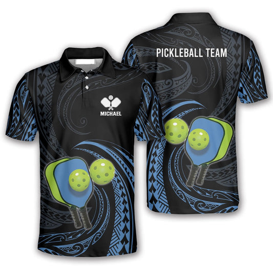 Pickleball Polo Shirts, Just Dink Blue Tribal Pickleball Polo Shirts