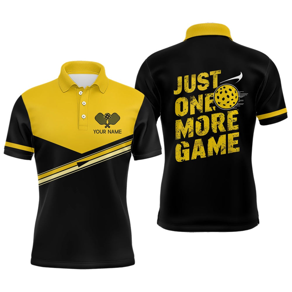 Pickleball Polo Shirts, Just One More Game Custom Yellow Pickleball Polo Shirts For Men