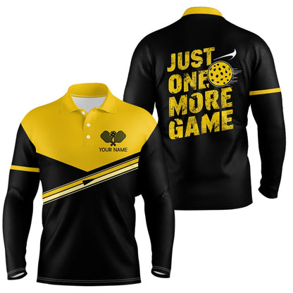 Pickleball Polo Shirts, Just One More Game Custom Yellow Pickleball Polo Shirts For Men