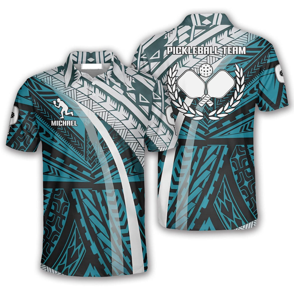 Pickleball Polo Shirts, Light Sea Green Tribal Pickleball Polo Shirts