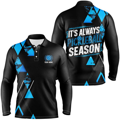 Pickleball Polo Shirts, Men'S Pickleball Shirts With Custom Name Sayings It'S Always Pickleball Season Blue