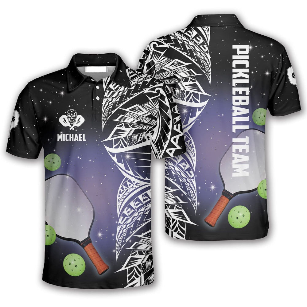 Pickleball Polo Shirts, Night Sky Tribal Pickleball Polo Shirts